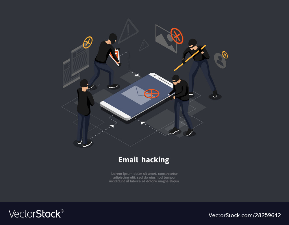 Isometric email hacking concept hacked login vector image Isometric email hacking concept hacked login