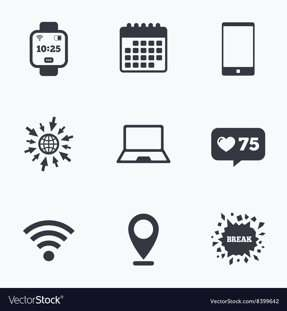 Notebook and smartphone icon smart watch symbol