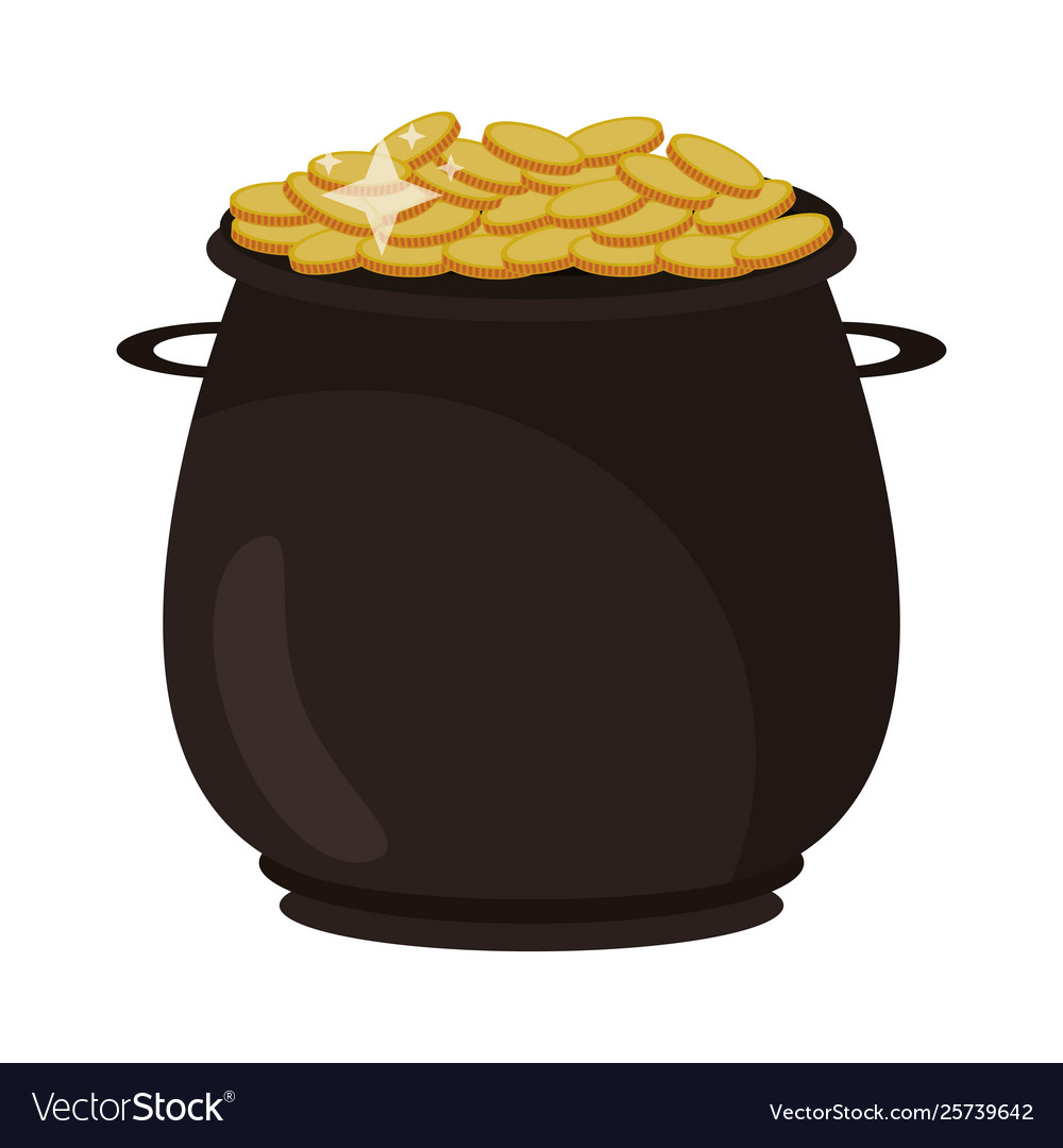 Pot with coins icon cartoon