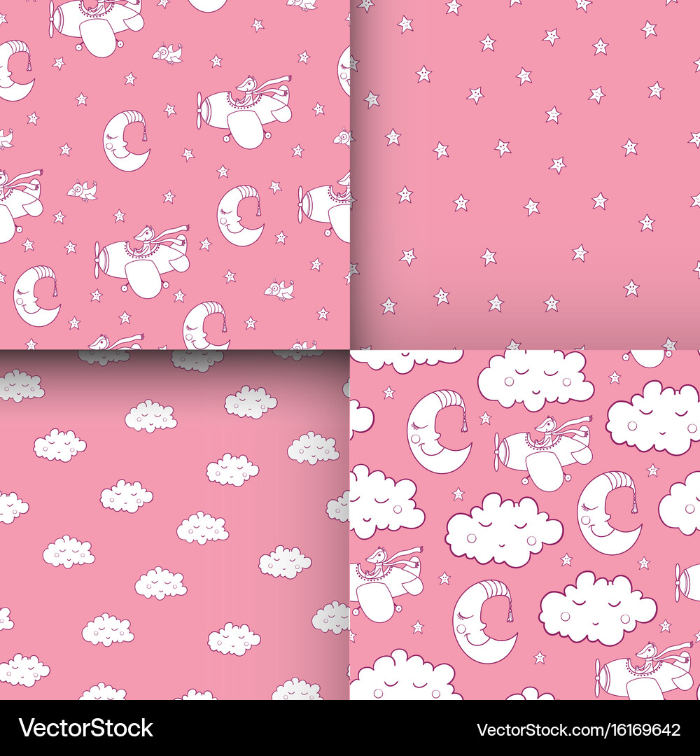 Set of awesome seamless pattern with cartoon Vector Image