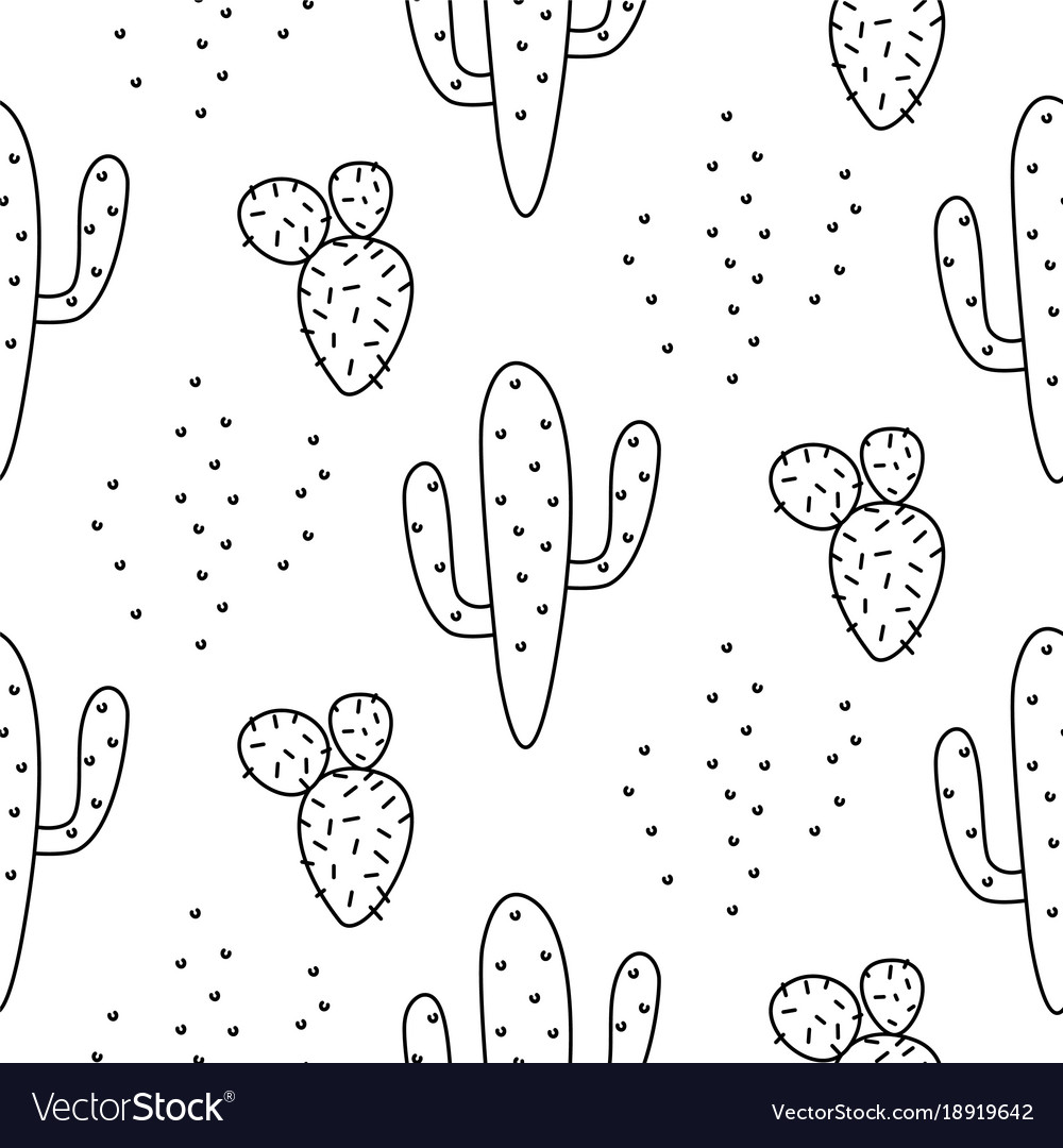 Simple Cactus Line Art Pattern