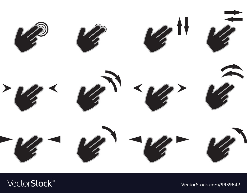 Touch gestures icons set with hands tap rotate