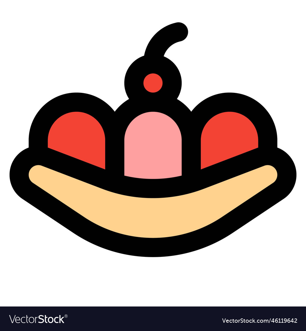 Traditional banana split ice cream with cherry