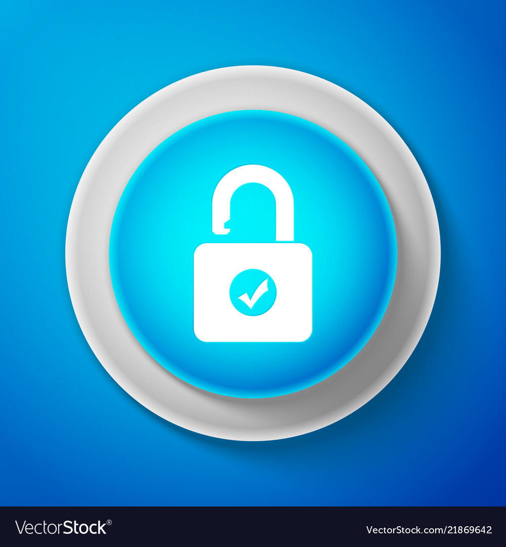 White open padlock and check mark icon isolated