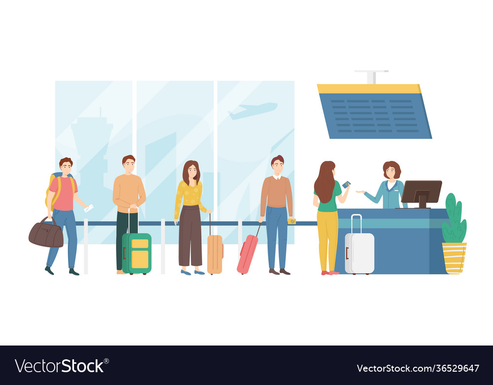 Cartoon color characters people and airport check vector image Cartoon color characters people and airport check