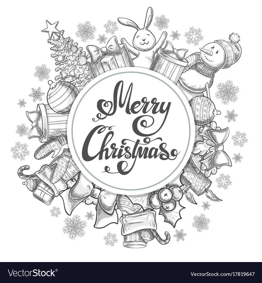 Circle Shape Template With Christmas Icons Vector Image
