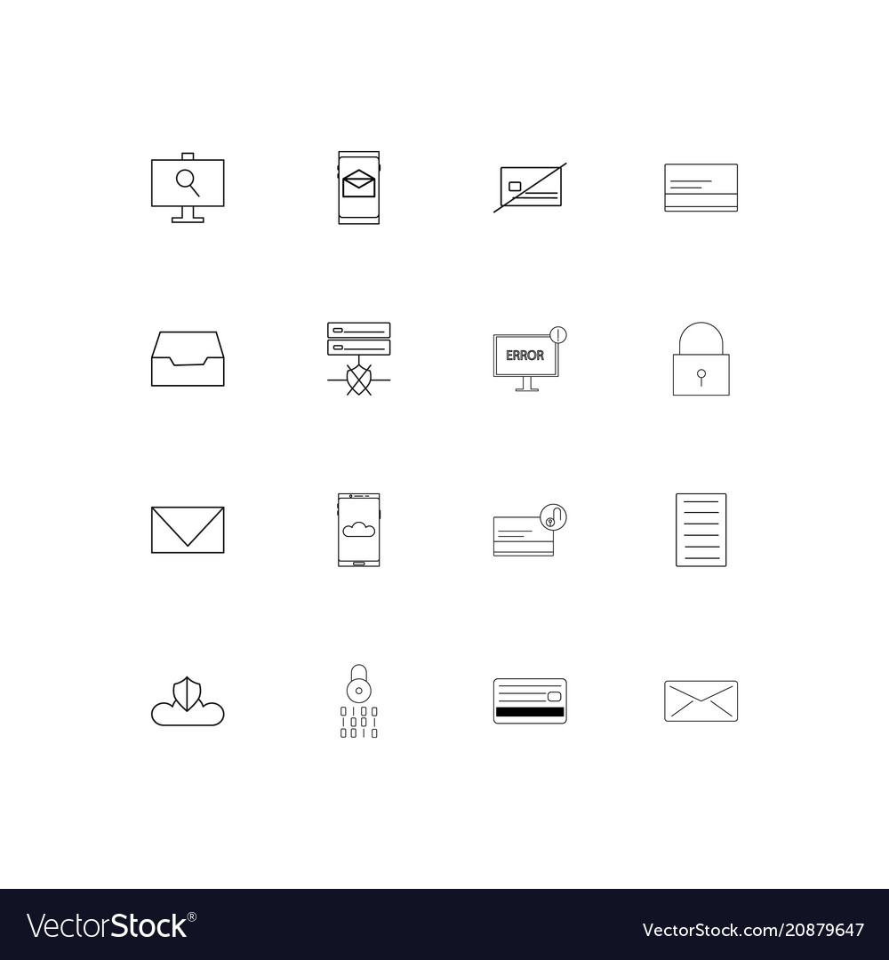 Cyber security linear thin icons set outlined