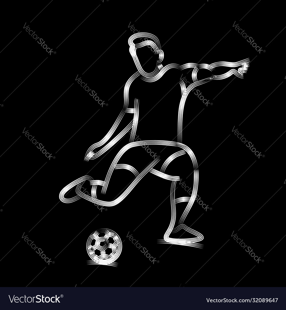 Football player kicks ball line art