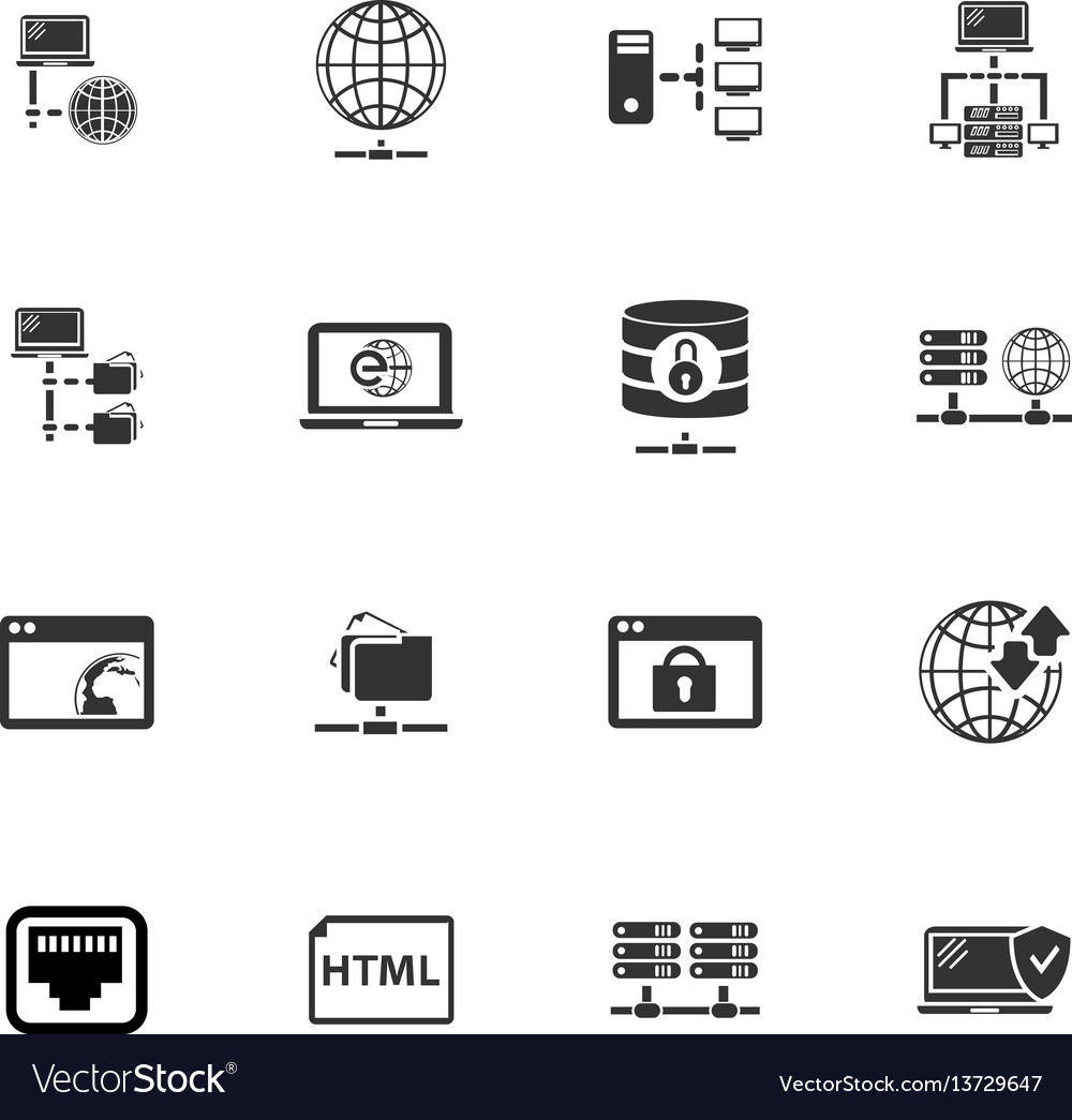 Internet server network icons set Royalty Free Vector Image