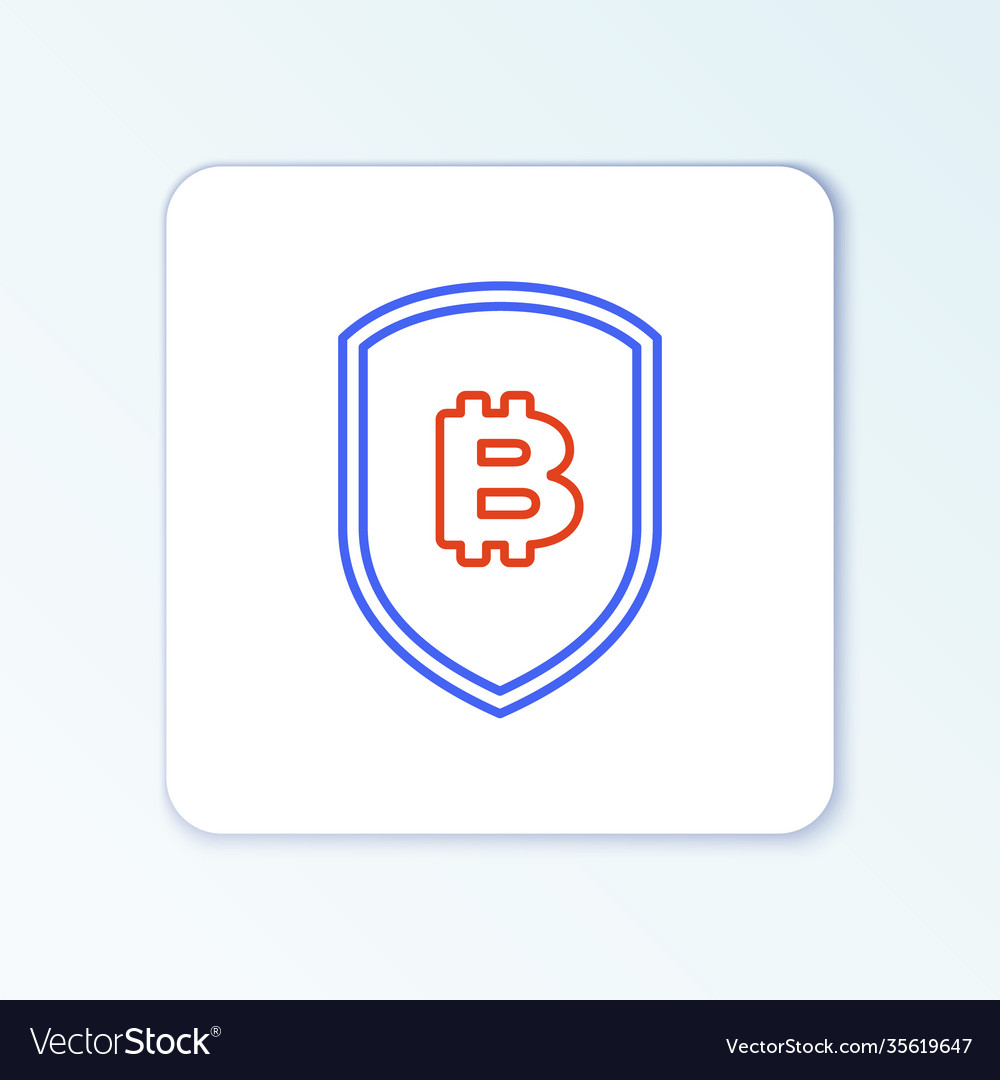 Line shield with bitcoin icon isolated on white