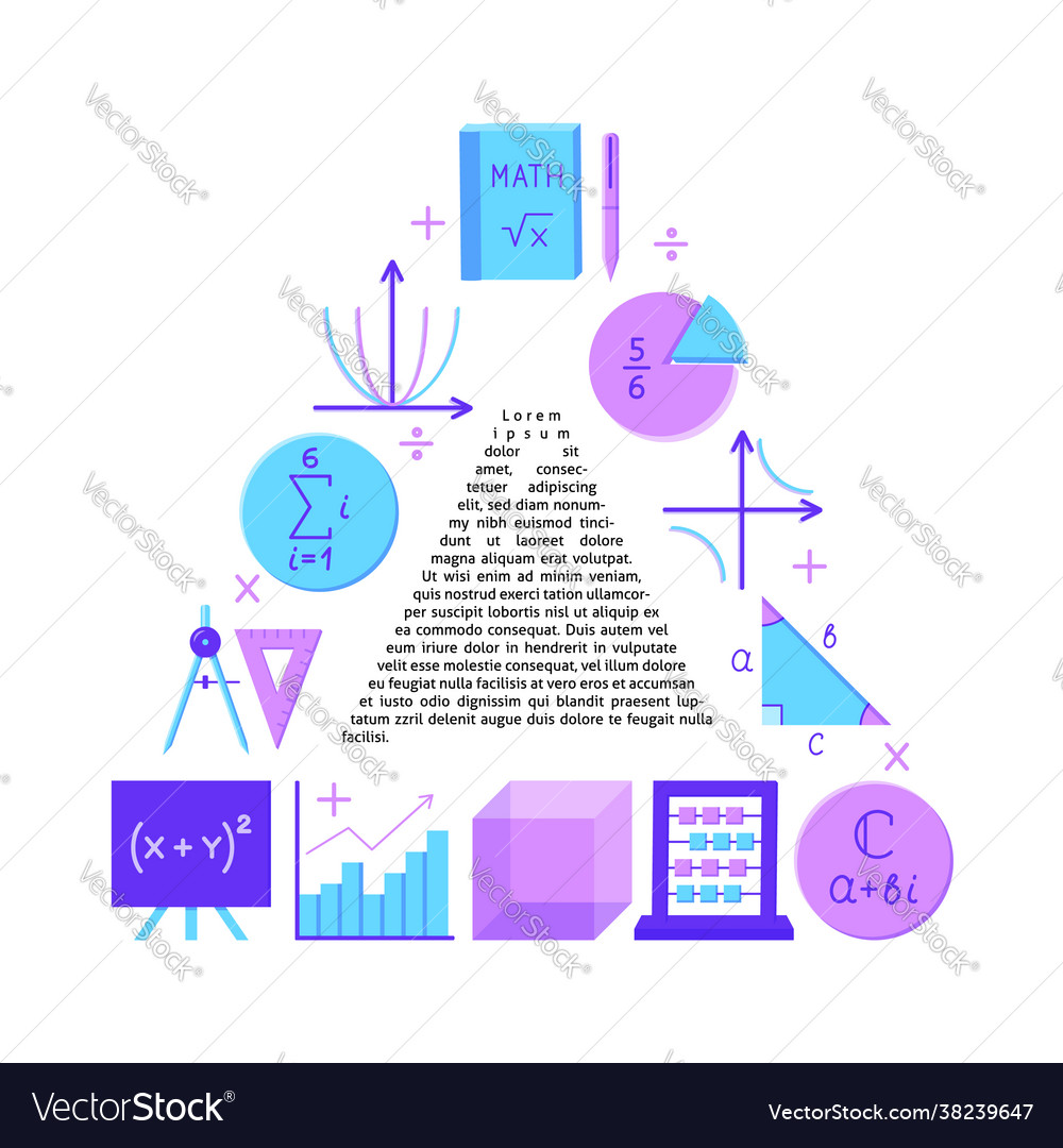 Mathematics triangle frame banner in flat style vector image Mathematics triangle frame banner in flat style