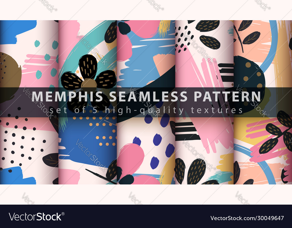 Memphis seamless pattern - set five items vector image Memphis seamless pattern - set five items