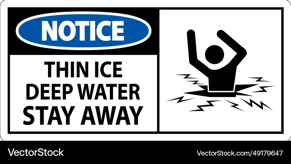 Notice sign thin ice deep water stay away Vector Image