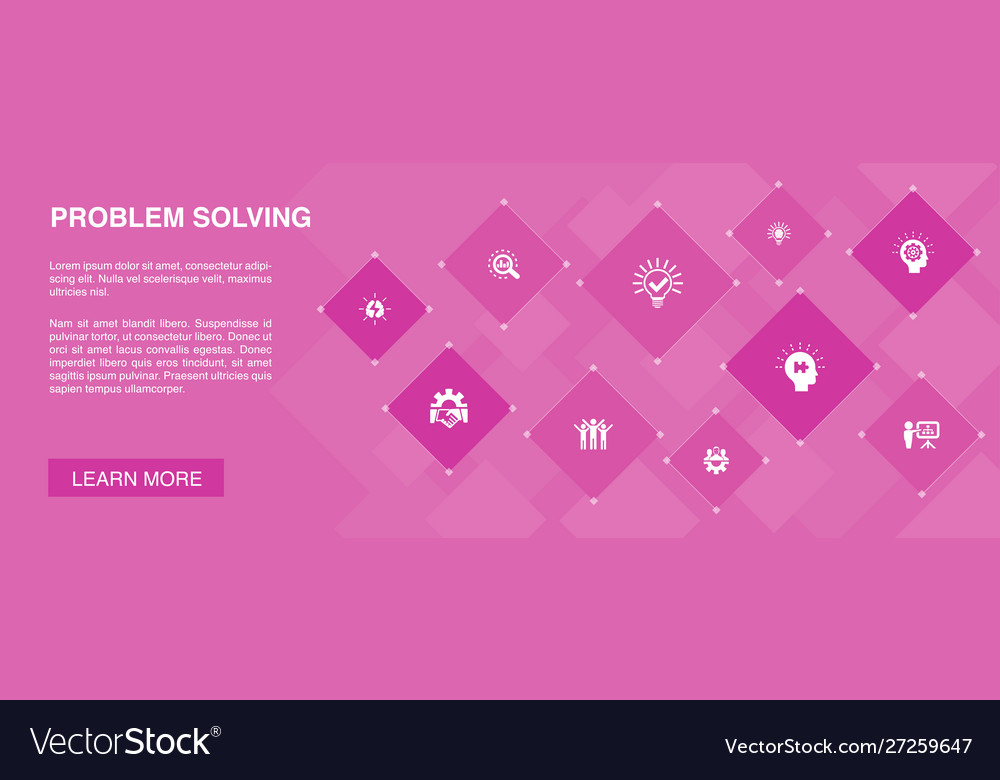 Problem solving banner 10 icons conceptanalysis