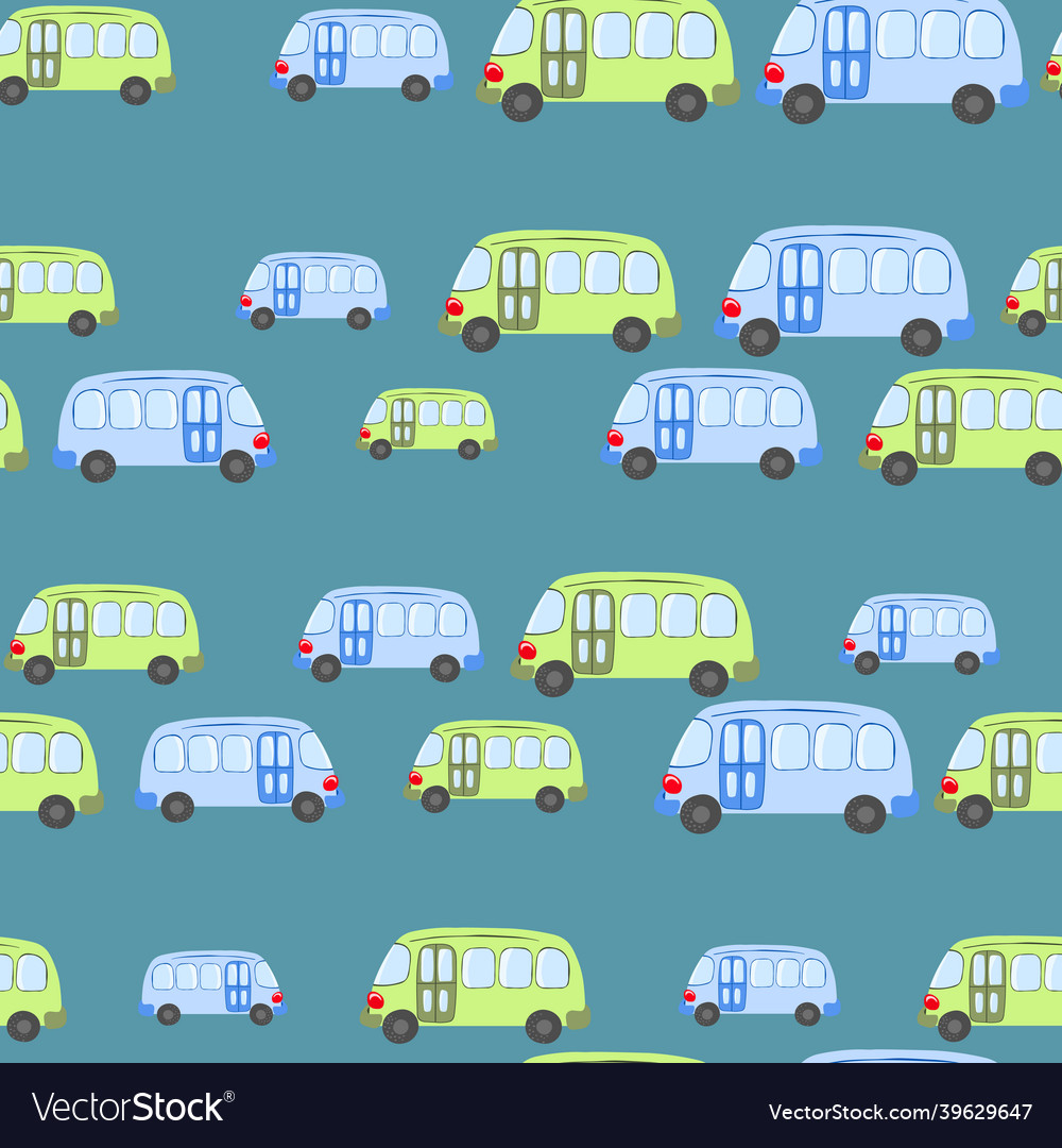 Seamless pattern with cute bus car on color vector image Seamless pattern with cute bus car on color