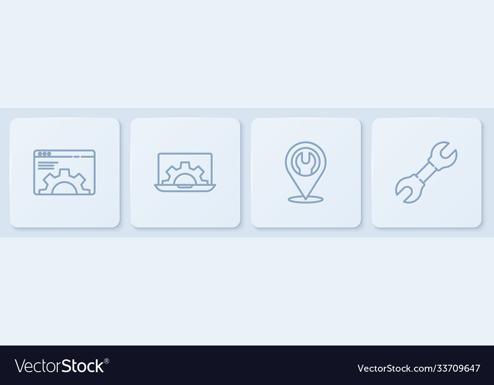 Set line browser setting location with wrench vector image Set line browser setting location with wrench