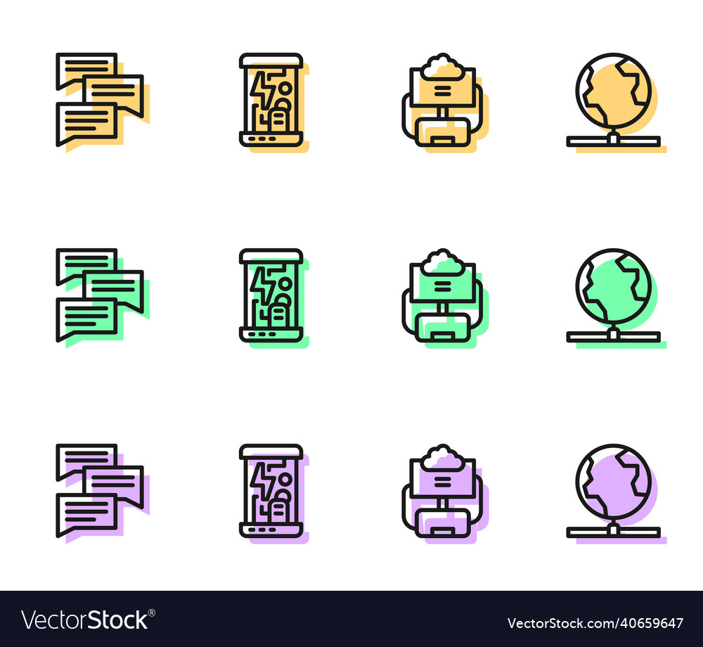 Set line cloud database speech bubble chat vector image Set line cloud database speech bubble chat