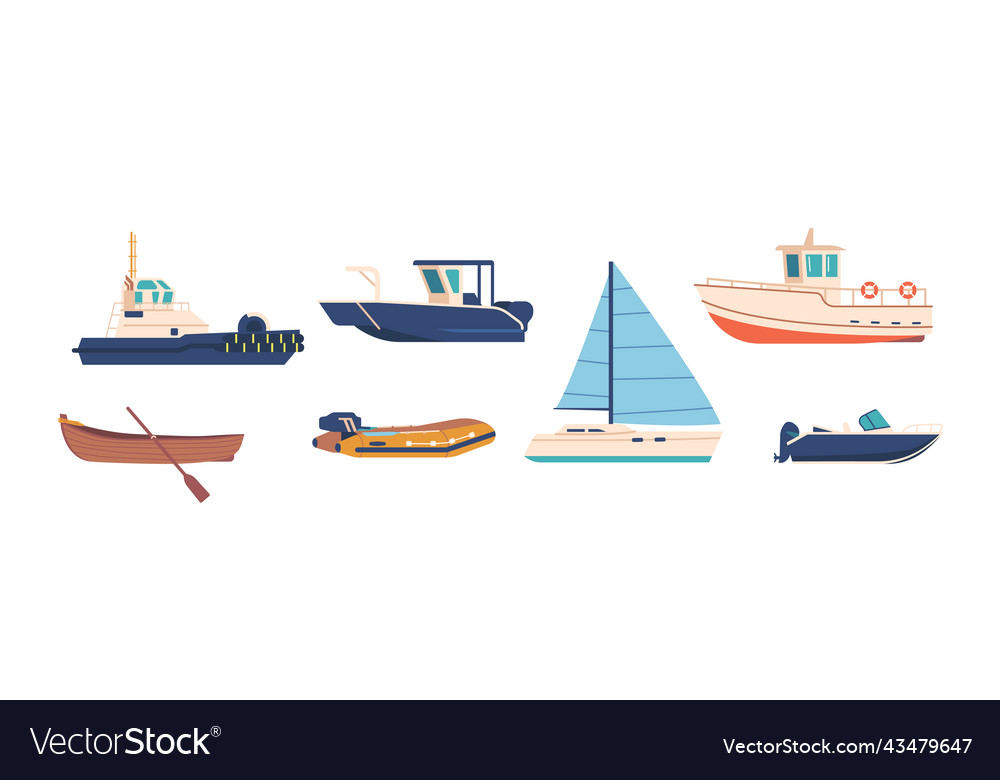 Set of ships and boats different types isolated Vector Image