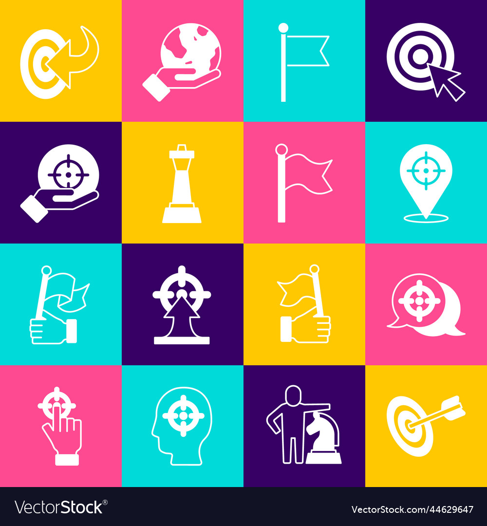 Set target flag chess and icon vector image Set target flag chess and icon