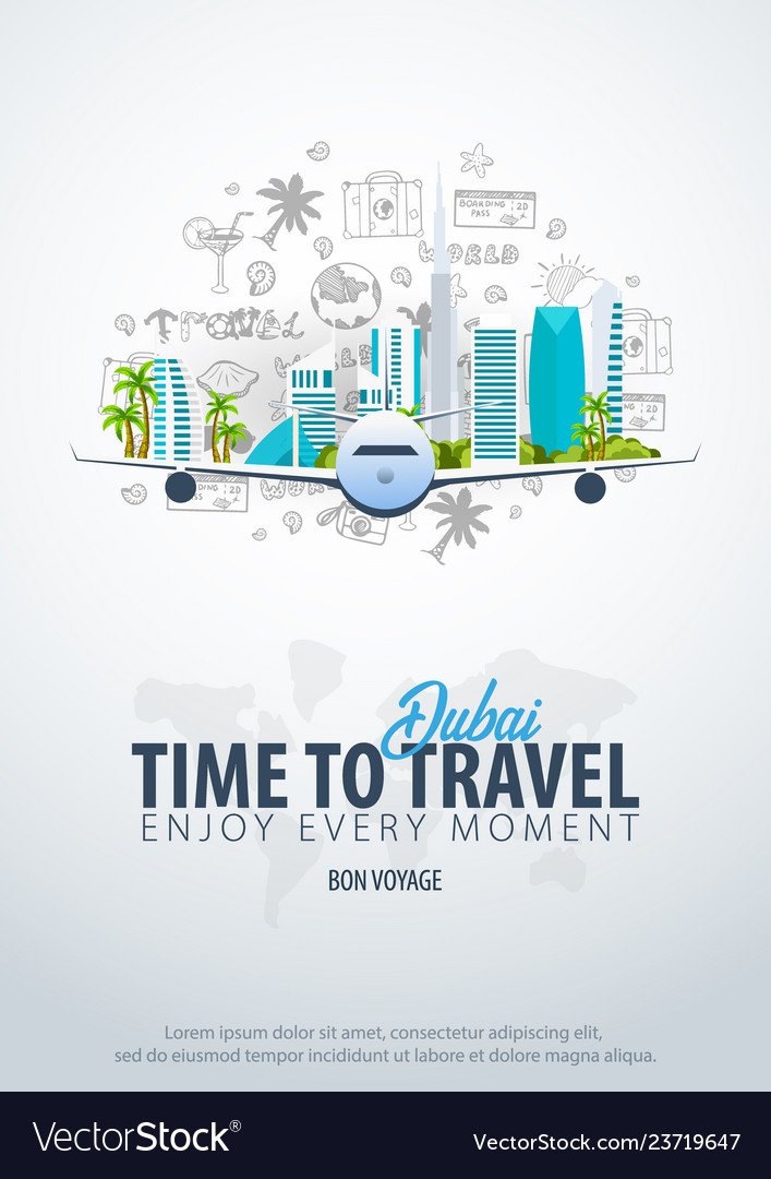 Travel To Dubai Uae Time To Travel Banner With Vector Image