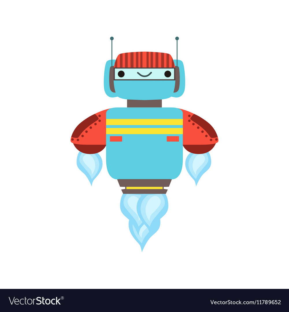 Blue and red friendly android robot character