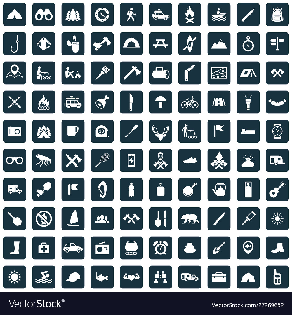 Camping 100 icons universal set for web and ui