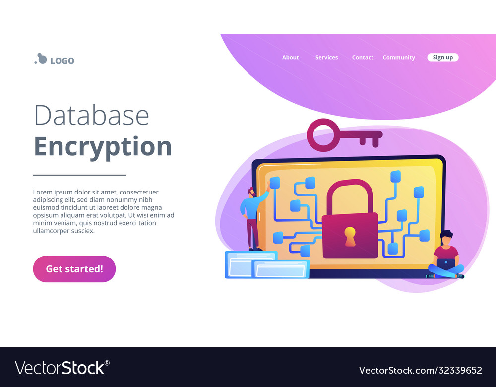 Cryptography and encryption concept landing page Vector Image Cryptography and encryption concept landing page