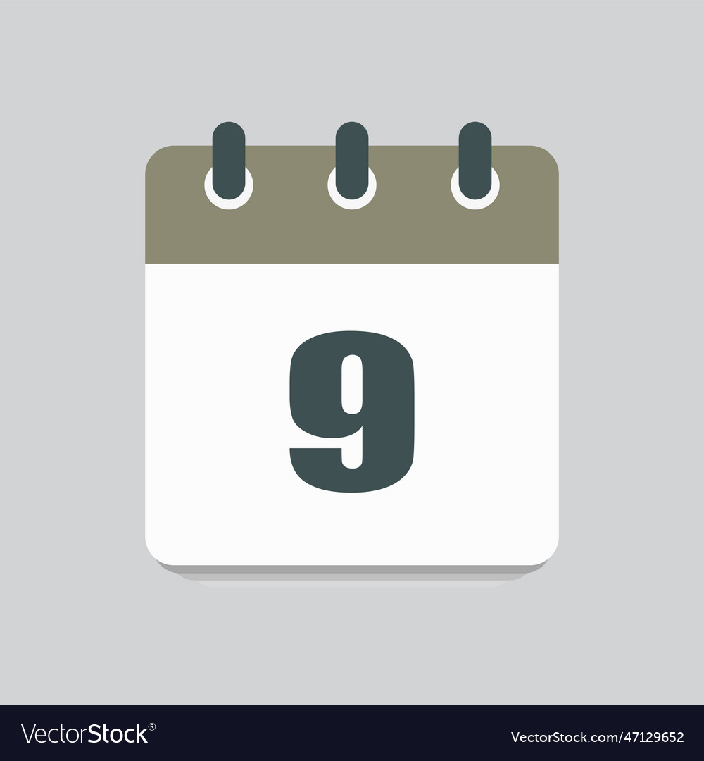 Icon calendar day number 9 9th day month Vector Image