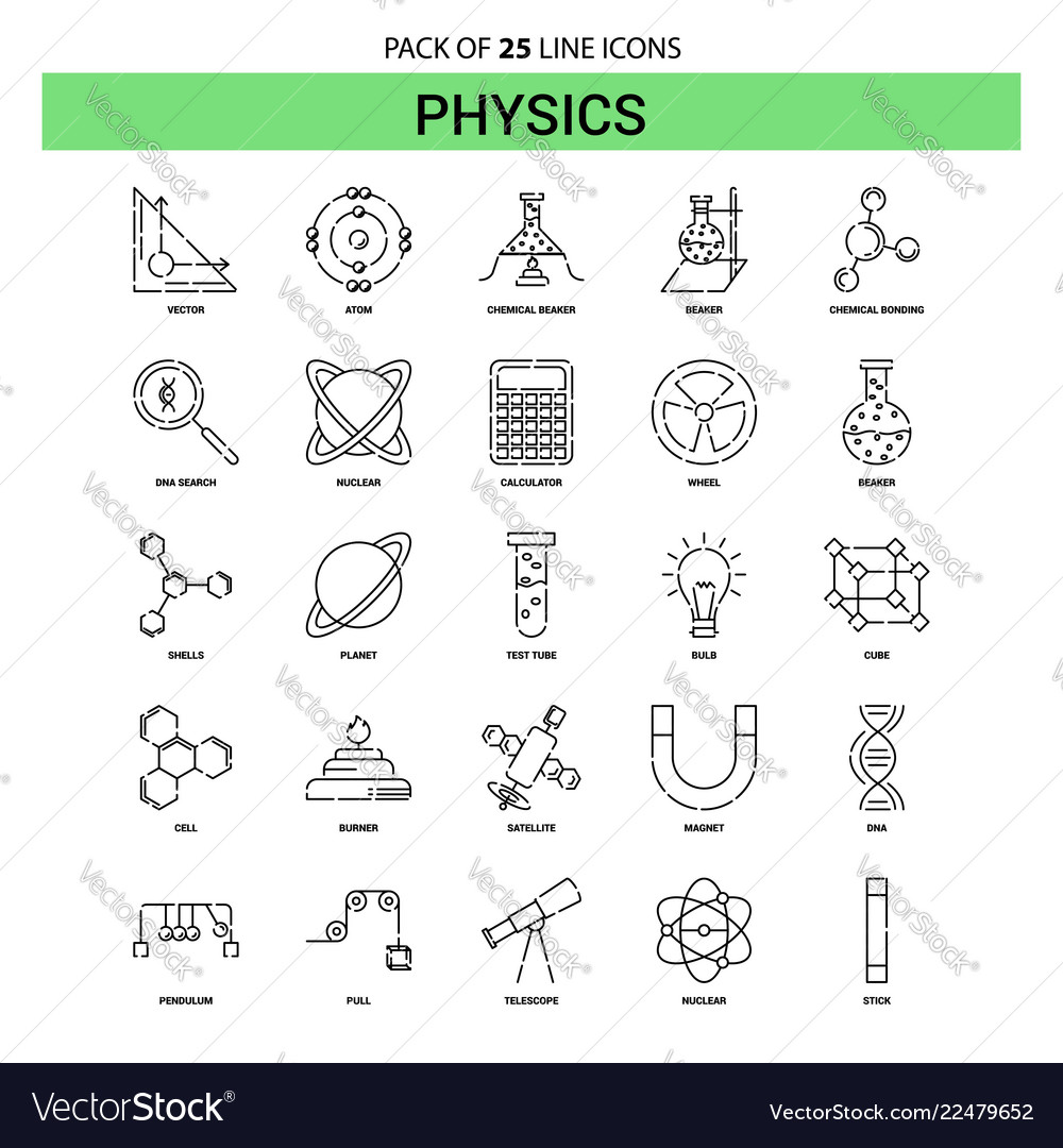 Physics line icon set - 25 dashed outline style Vector Image Physics line icon set - 25 dashed outline style