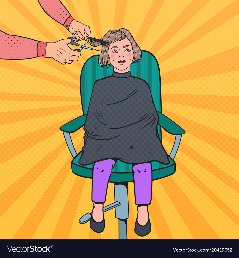 Pop Art Young Girl Getting A Haircut Barber Shop