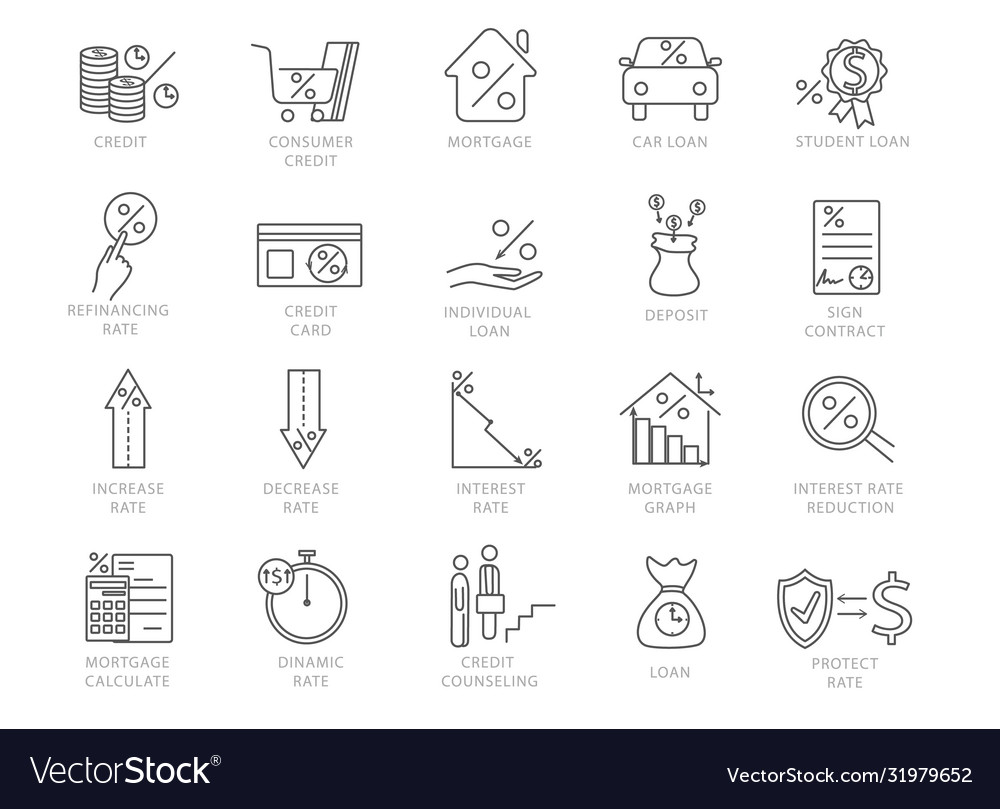 Set black and white credit financial icons