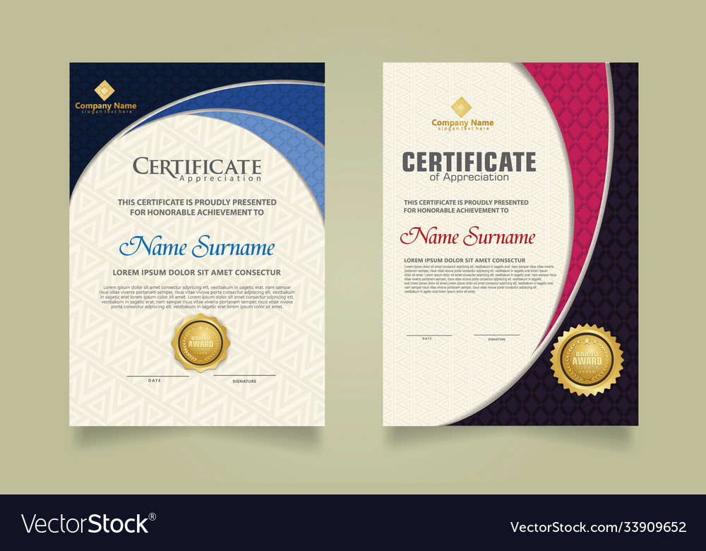 Set modern certificate template with realistic vector image Set modern certificate template with realistic