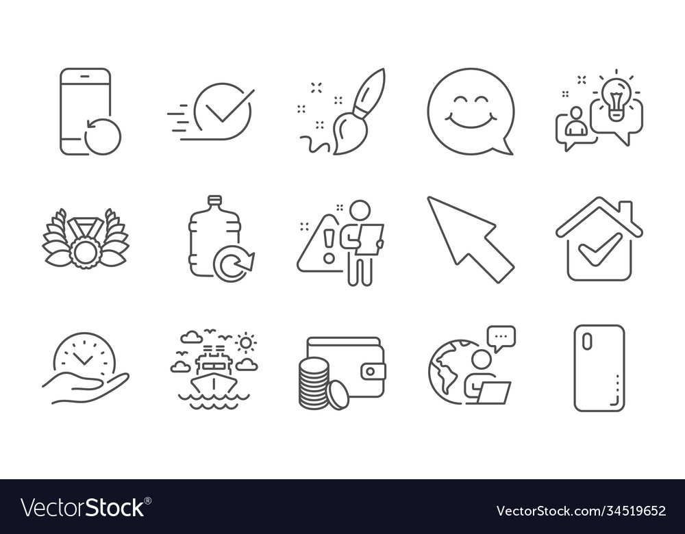 Smile face ship travel and paint brush icons set