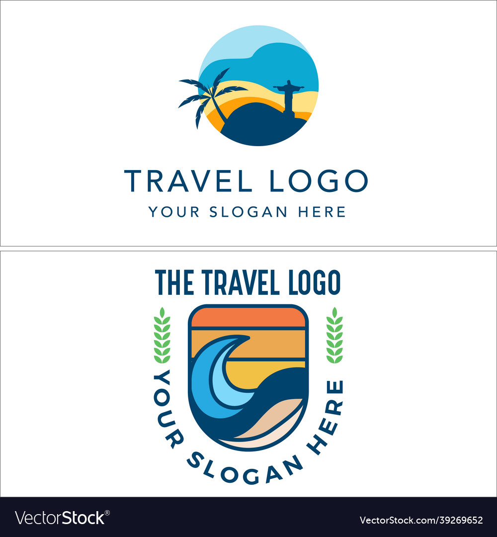 Travel sea beach holiday logo design Royalty Free Vector