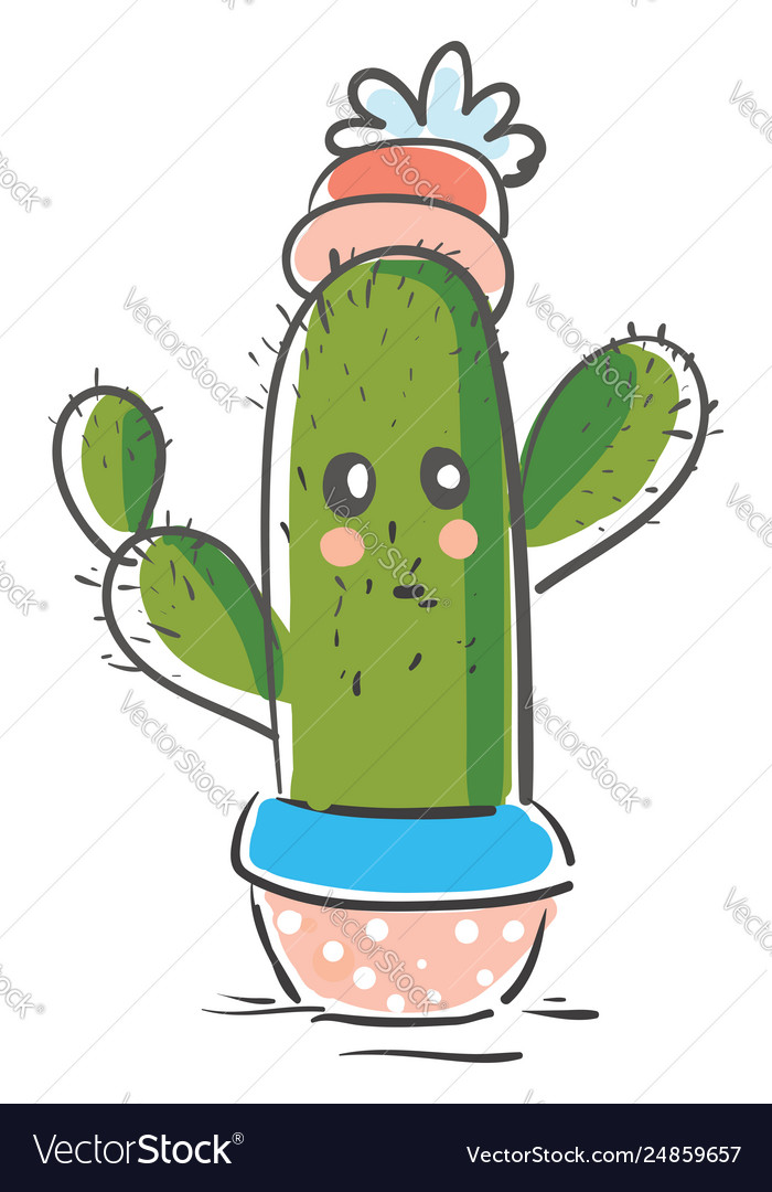 A green cactus plant emoji with flower at its Vector Image