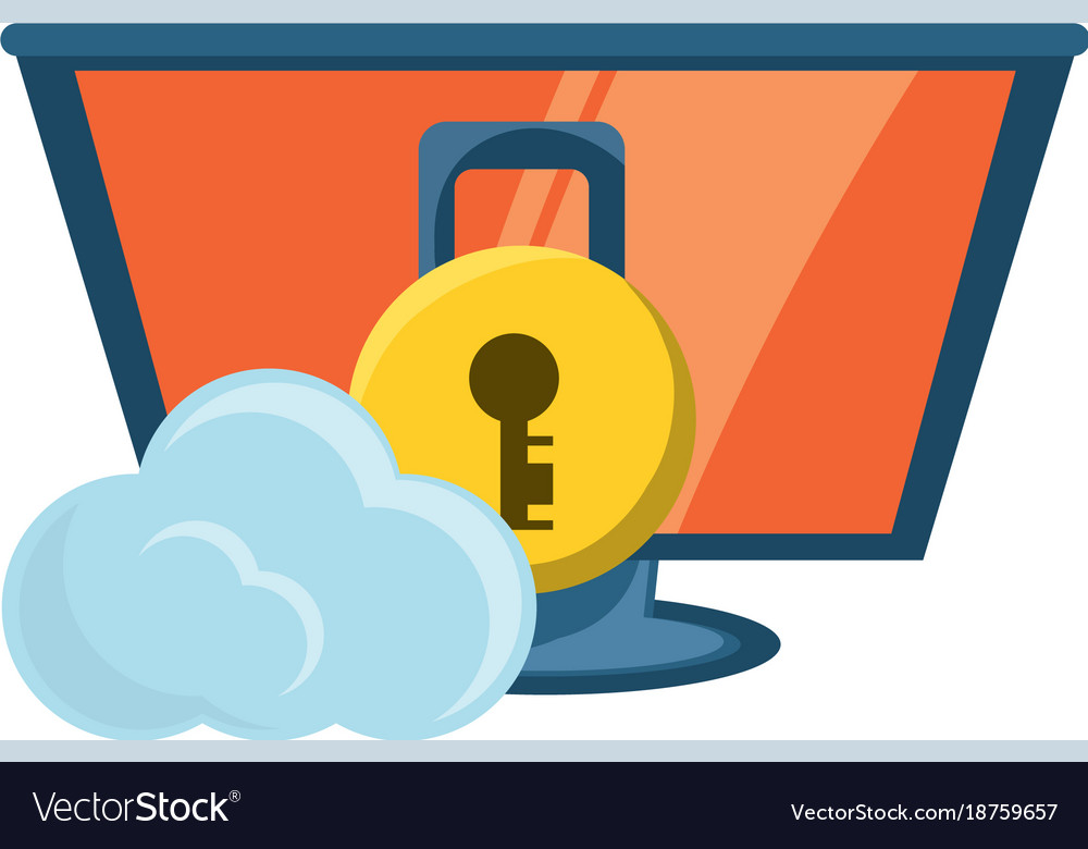 Computer with padlock and cloud icon
