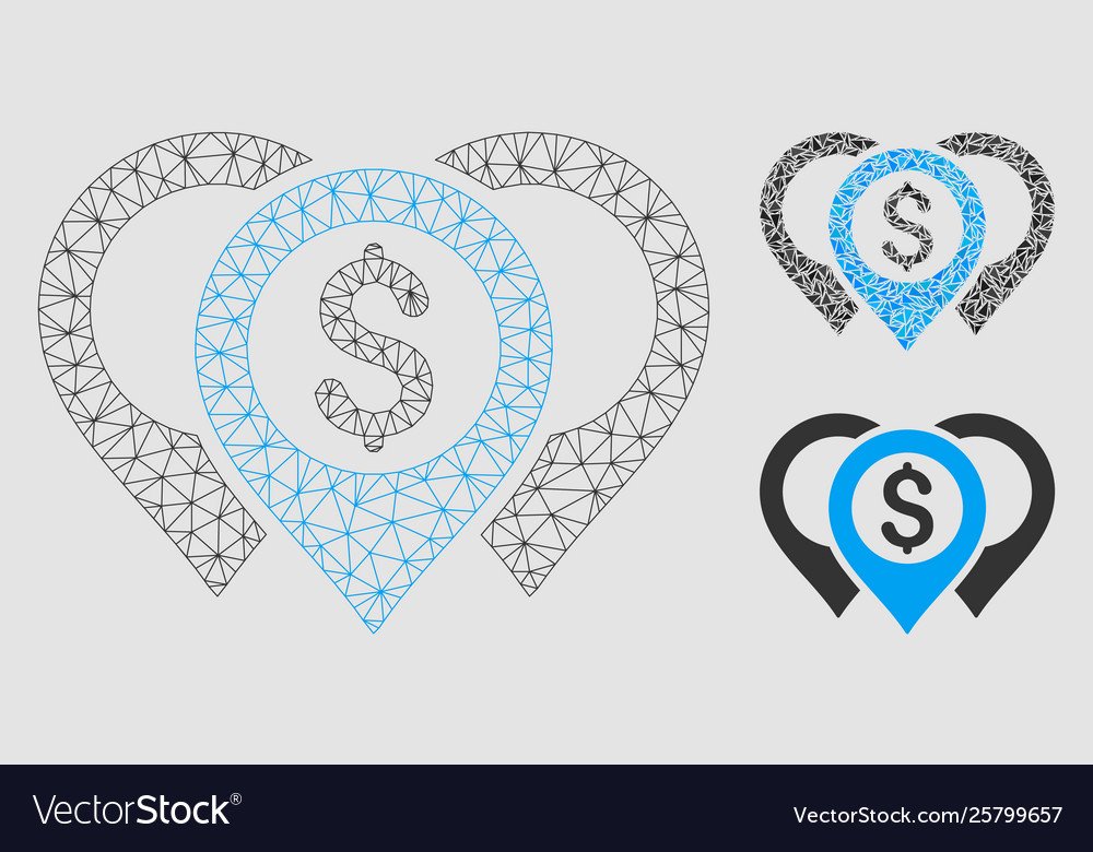 Dollar map pointers mesh carcass model vector image Dollar map pointers mesh carcass model