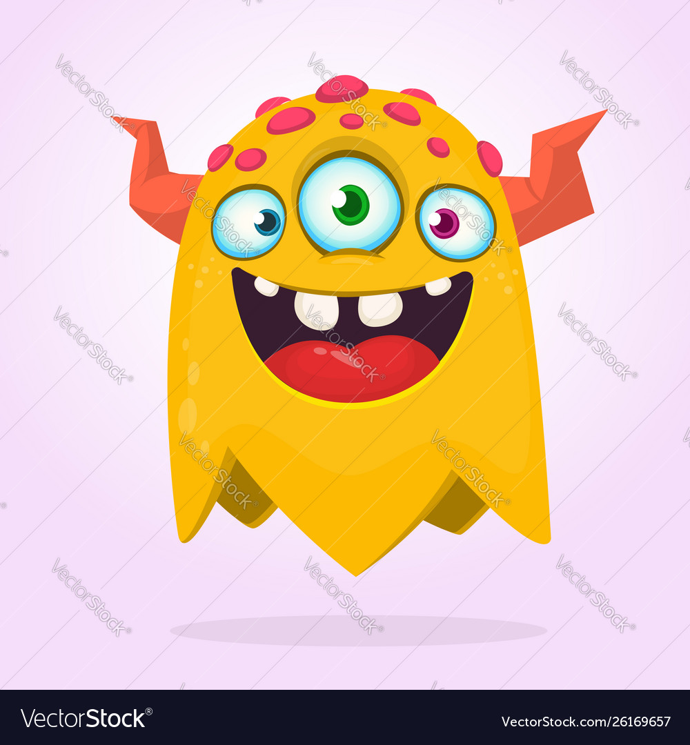 Green funny happy cartoon monster Royalty Free Vector Image