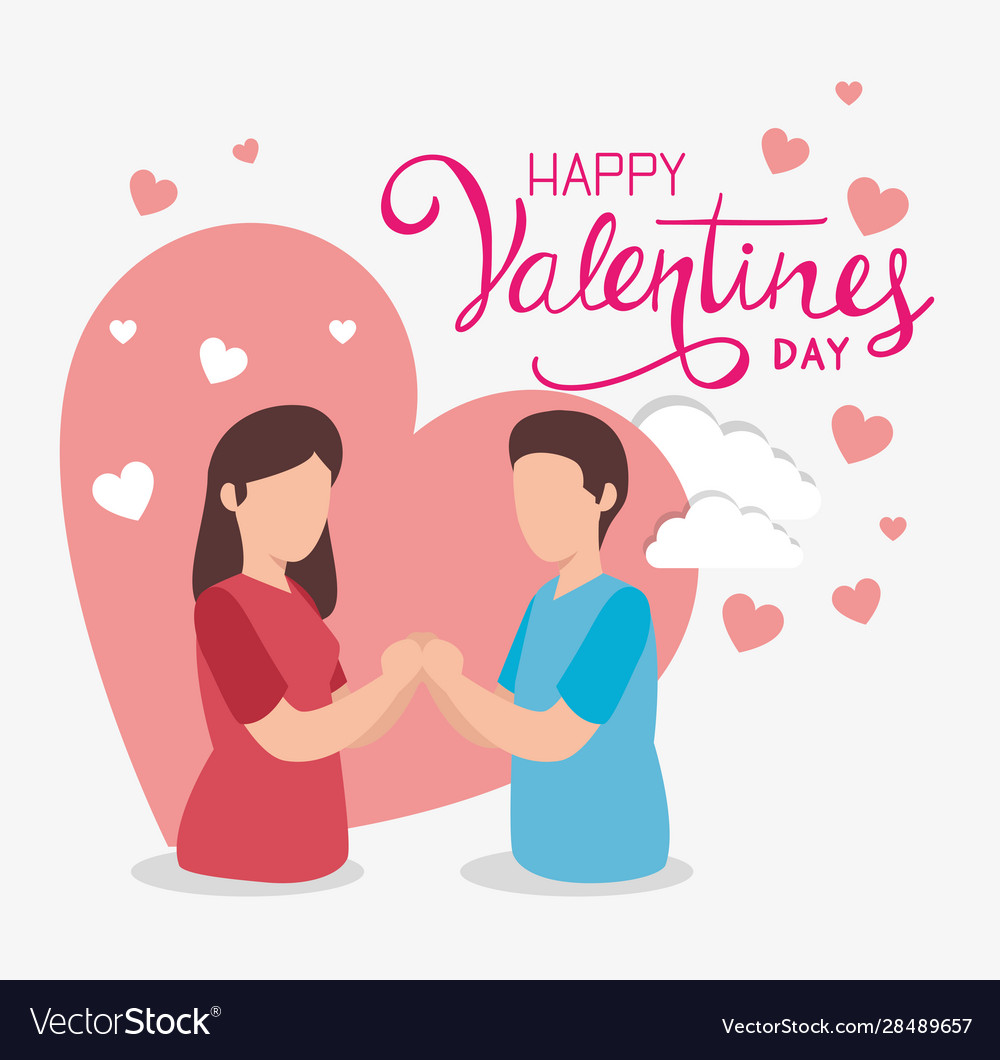 Happy valentines day with couple and hearts