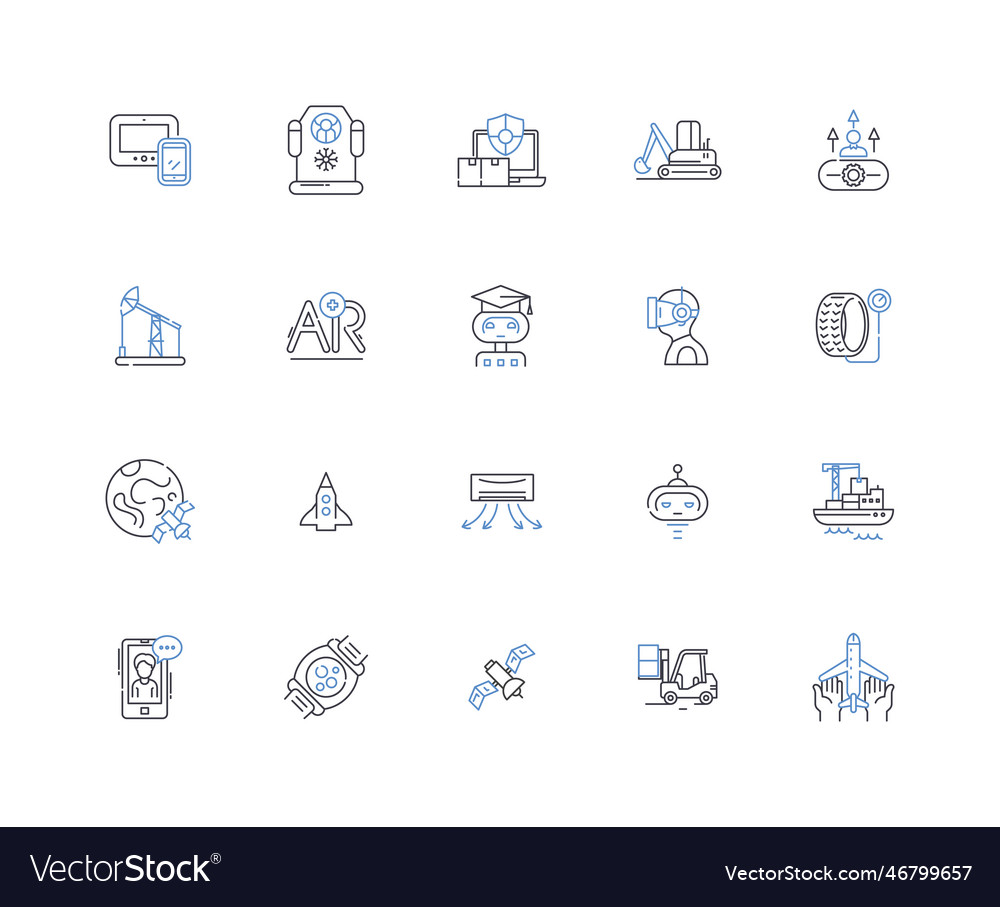 Machineries line icons collection automation vector image Machineries line icons collection automation