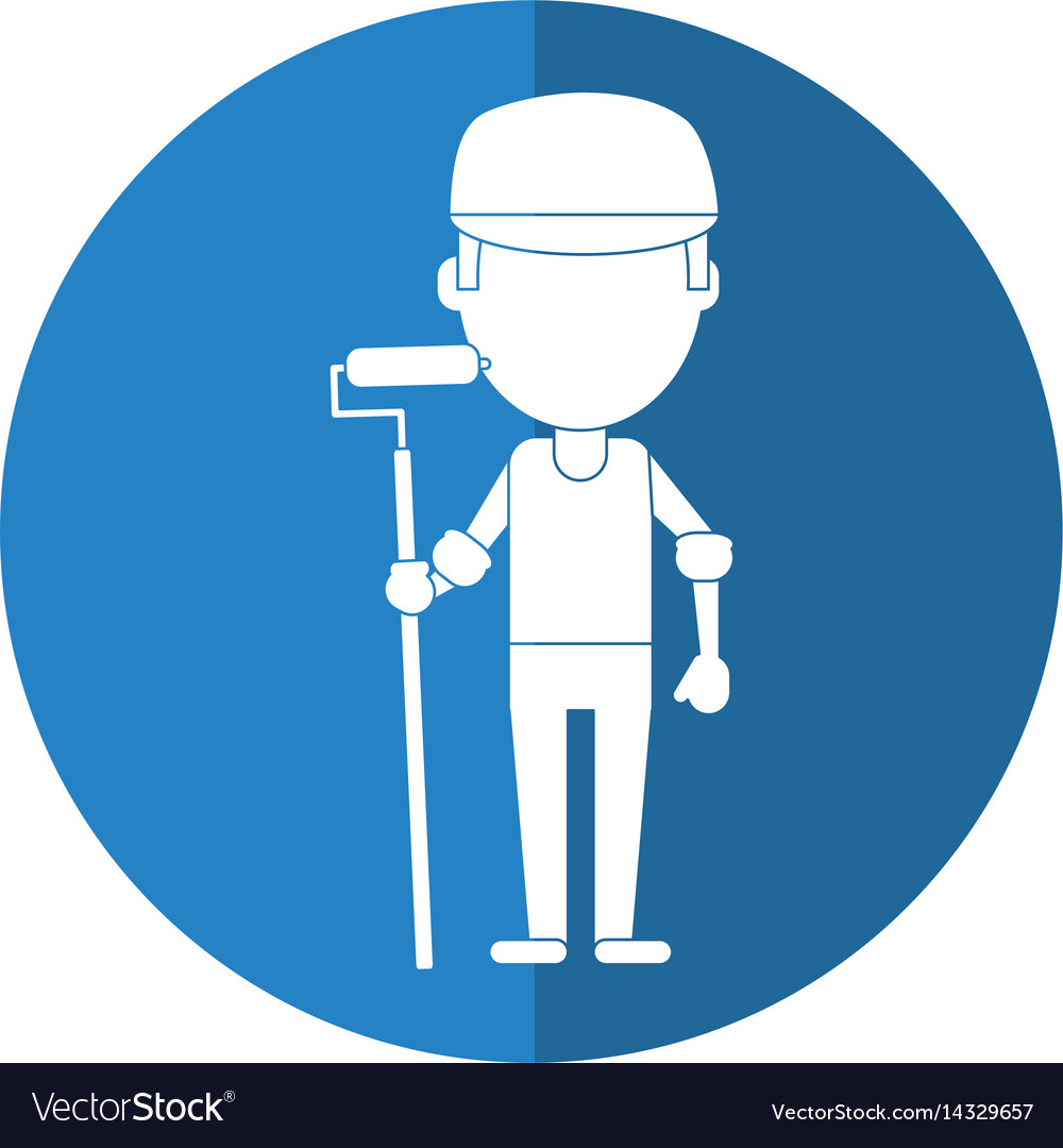 Man painter with roller and cap shadow