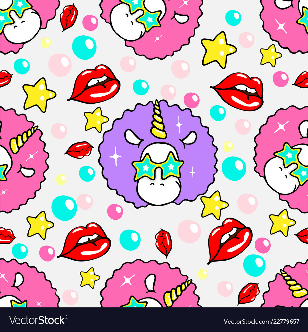 Seamless pattern with unicorn and lips Vector Image Seamless pattern with unicorn and lips