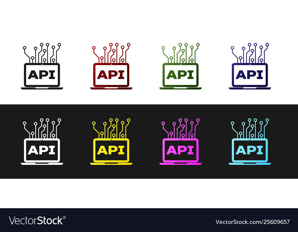 Set computer api interface icon isolated on black Vector Image Set computer api interface icon isolated on black