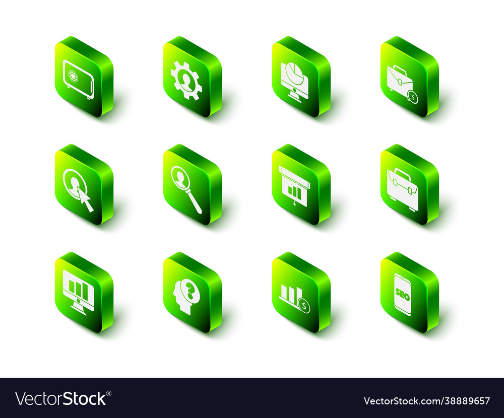 Set human with gear inside computer monitor graph vector image Set human with gear inside computer monitor graph
