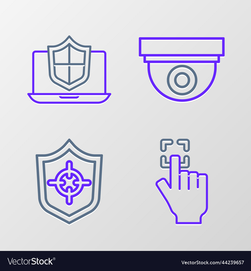 Set line fingerprint shield security camera vector image Set line fingerprint shield security camera