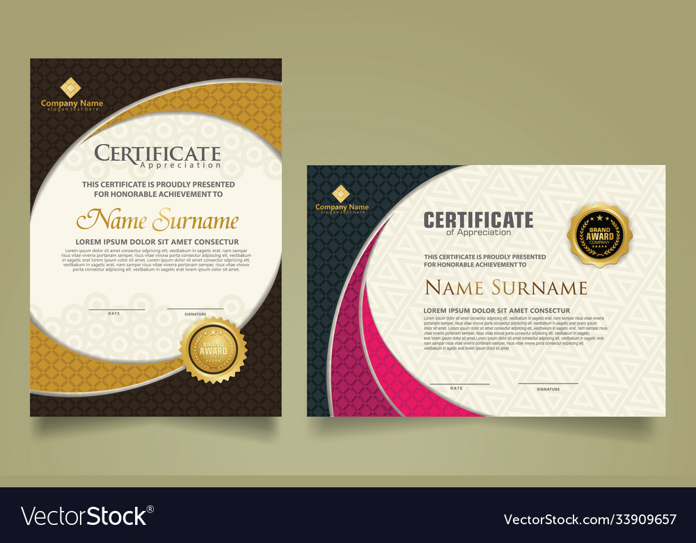 Set modern certificate template with realistic vector image Set modern certificate template with realistic
