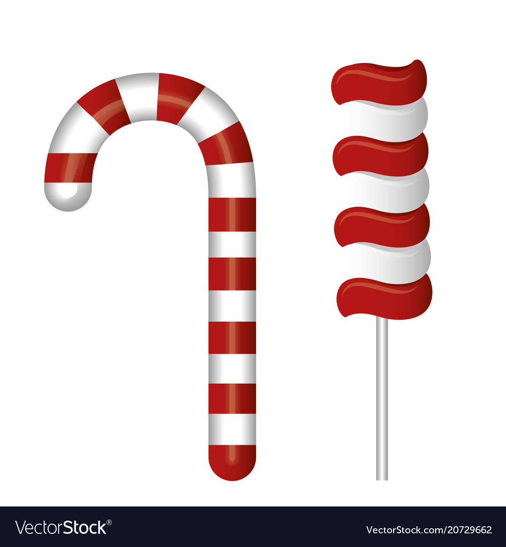 Cartoon lollipop and candy cane red white