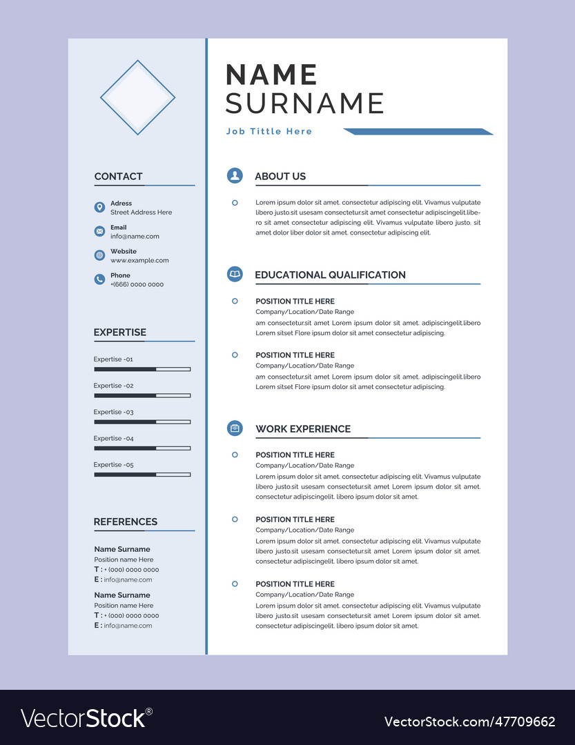 Clean and modern resume or cv template Royalty Free Vector