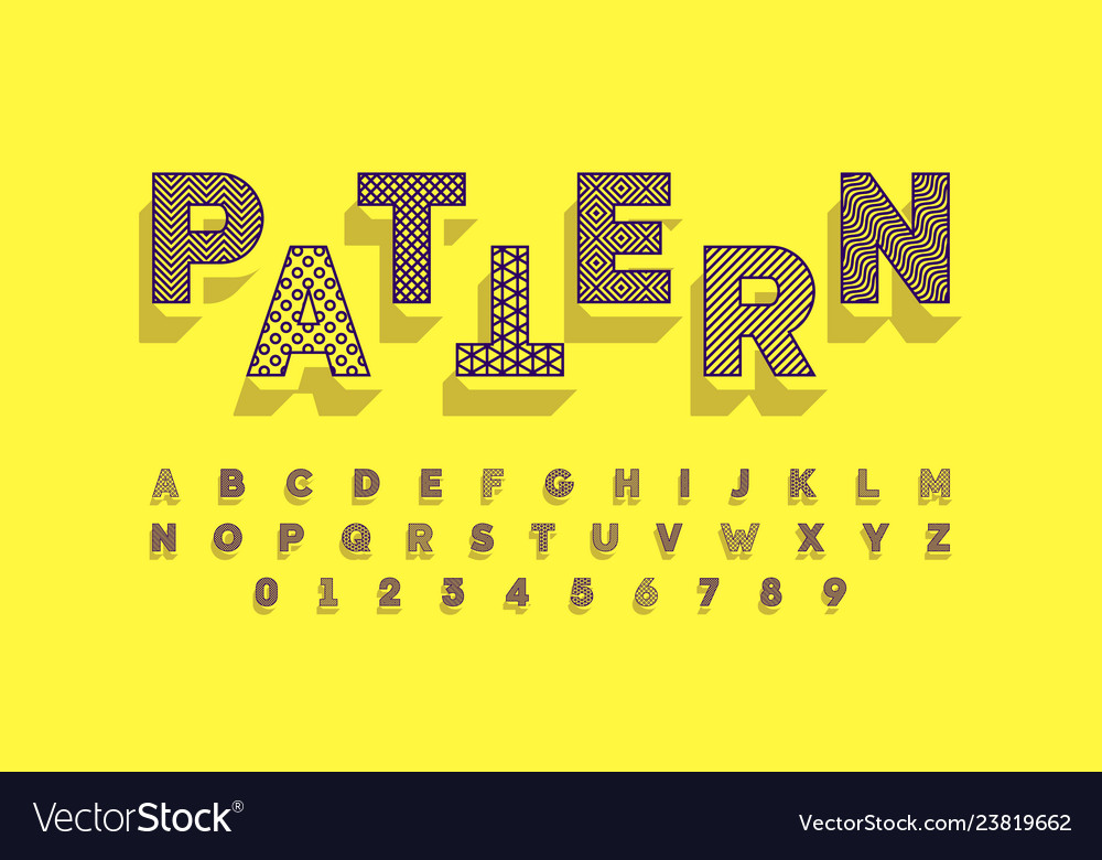 Modern font design with different patterns inside Vector Image