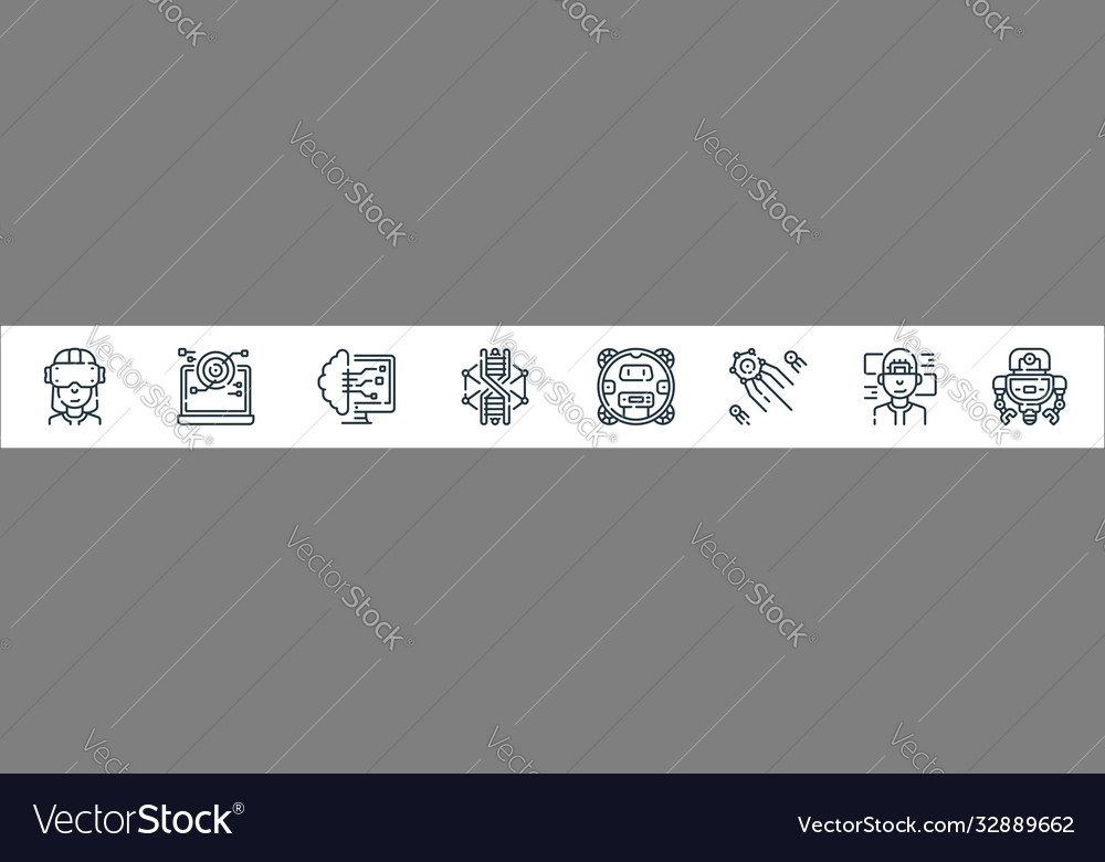 Robotics line icons linear set quality vector image Robotics line icons linear set quality